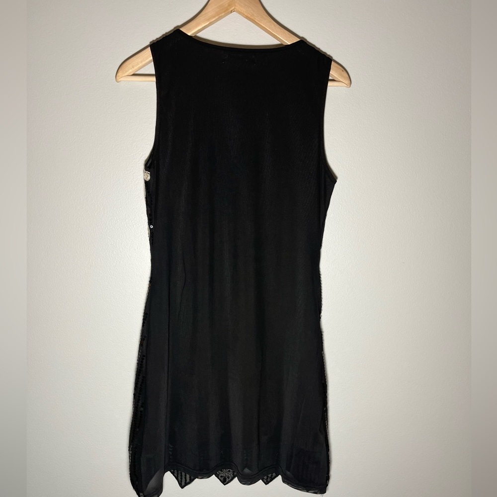 Simply Couture Black Sequin Embroidered Sheer Sleeveless Dress/Top Medium NWT - Picture 3 of 6